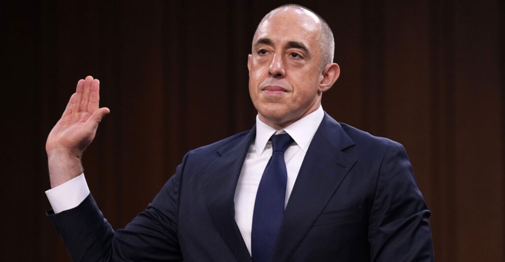 Emil Bove III, President Donald Trump's nominee to the 3rd U.S. Circuit Court of Appeals, is sworn in before testifying at his Senate Judiciary Committee nomination hearing on June 25.