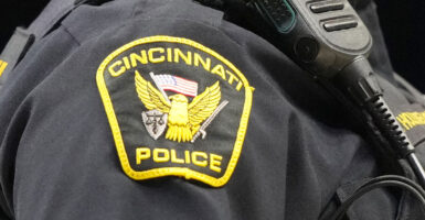 A Cincinnati Police patch on an officer's uniform.