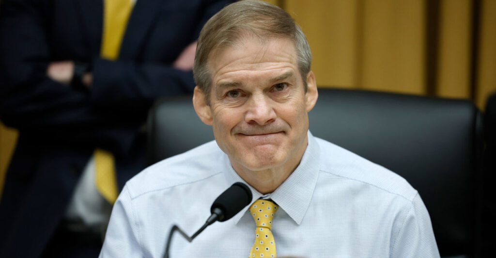 House Judiciary Committee Chairman Jim Jordan sitting at a committee hearing in front of a microphone