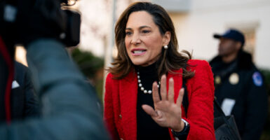 Rep. María Salazar, R-Fla., in a red blazer