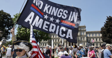 Liberals and leftists take part in a "No Kings" protest outside the Michigan Capitol in Lansing, Michigan, on June 14.