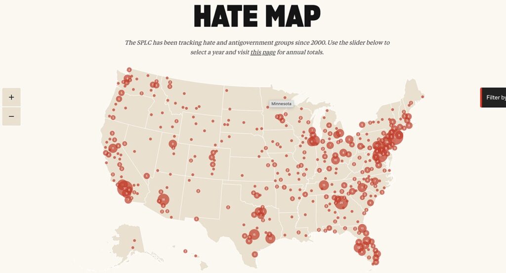 The Southern Poverty Law Center's hate map for 2024.