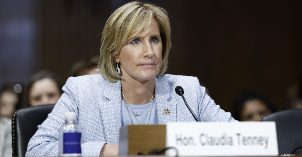 Rep. Claudia Tenney sits in front of a microphone at a congressional hearing