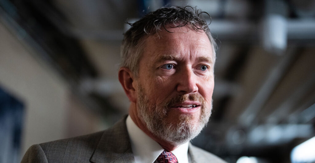 Rep. Thomas Massie, R-Ky., speaks to reporters in the basement of the Capitol.