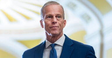 John Thune stands in the Capitol facing onward.