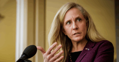 Democrat nominee for Virginia governor Abigail Spanberger speaking at a press conference