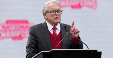 Gov. Mike DeWine addresses a crowd.