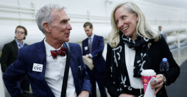 Bill Nye "The Science Guy" and then-Rep. Abigail Spanberger in a hallway