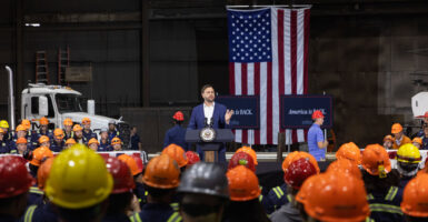 Vice President JD Vance addresses a crowd at a factory in Canton.
