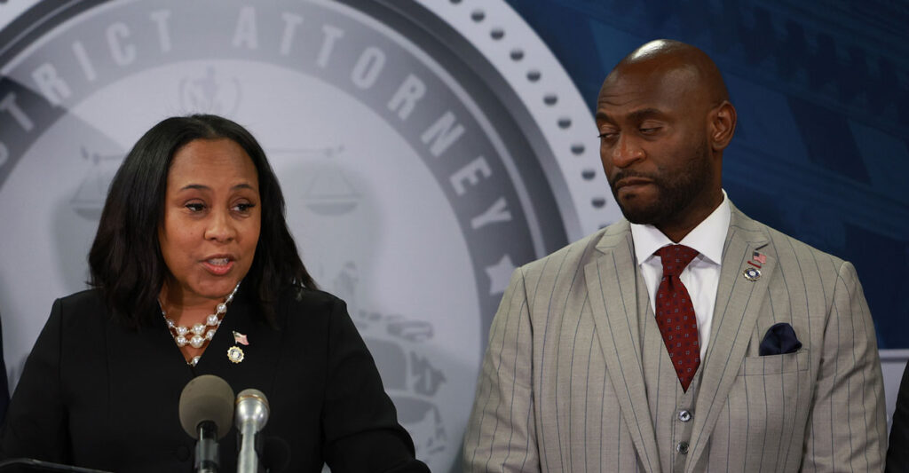 Fulton County, Georgia, District Attorney Fani Willis is seen here on Aug. 14, 2023, in Atlanta, with her then-paramour Nathan Wade, who she was paying $250/hour for his legal services.