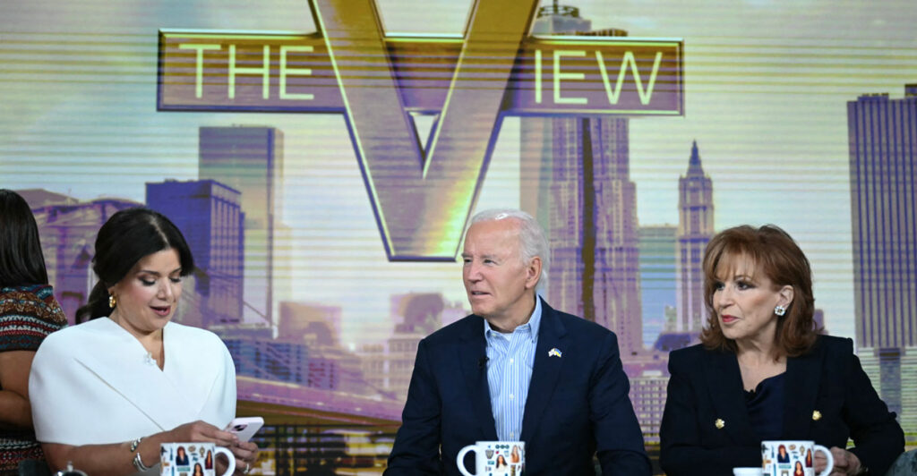 Anna Navarro of ABC-TV's "The View" (left)—seen here with then-President Joe Biden and fellow "View" co-host Joy Behar on Sept. 25.