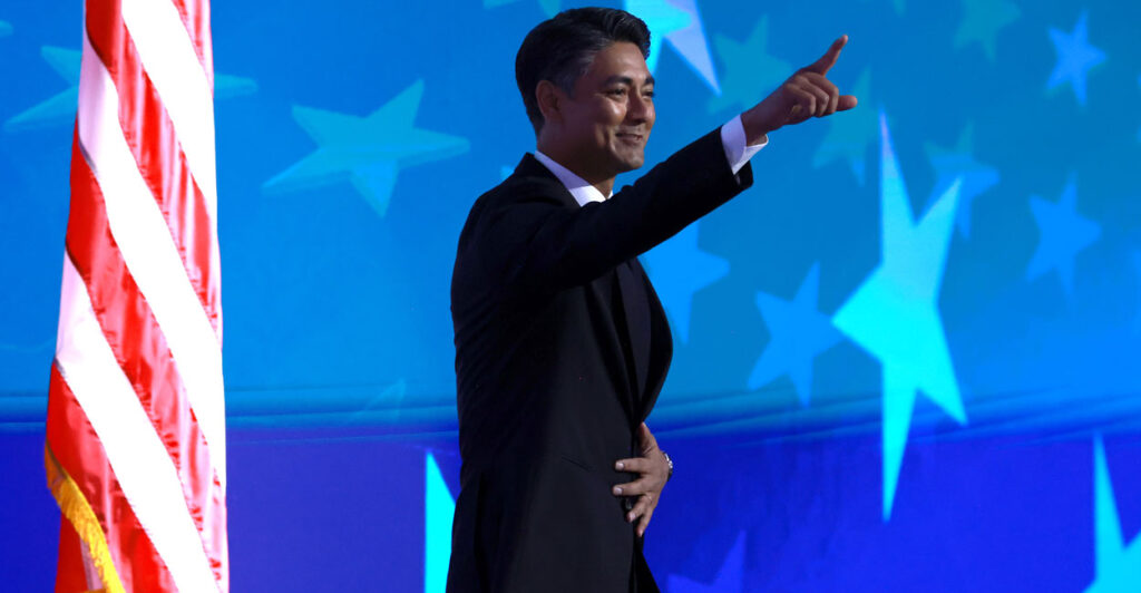 Cincinnati Mayor Aftab Pureval arrives to speak at the Democratic National Convention on Aug. 21, 2024, in Chicago.