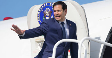 Secretary of State Marco Rubio is seen here Feb. 3 boarding a plane in Panama headed to El Salvador.