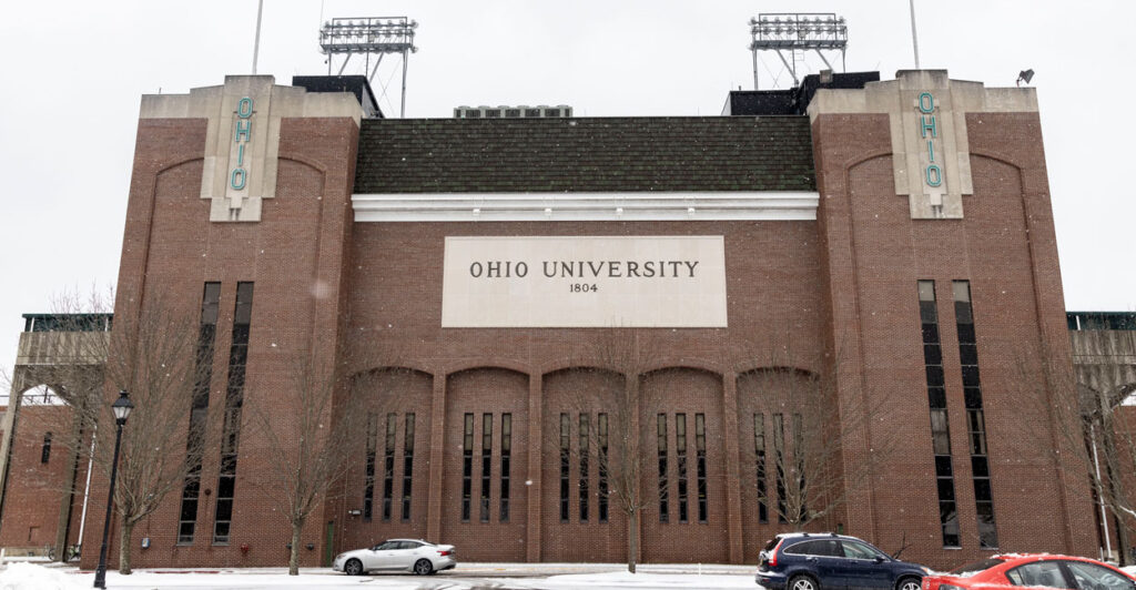 The exterior of Peden Stadium