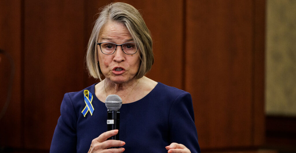 Rep. Mariannette Miller-Meeks, R-Iowa, speaks at a town hall event on March 1, 2022, in Washington.