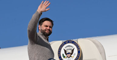 Vice President JD Vance boards Air Force Two on April 17 at Joint Base Andrews in Maryland.