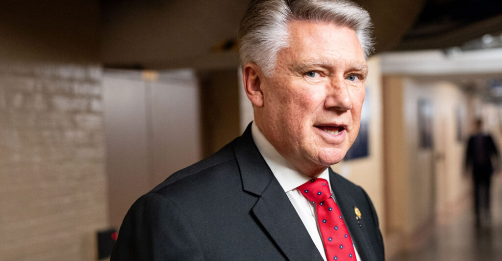 Rep. Mark Harris, R-N.C., speaks to a reporter as he arrives for the House Republican Conference meeting at the Capitol on May 14.