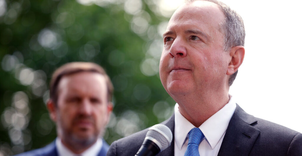 Adam Schiff speaks at a press conference.