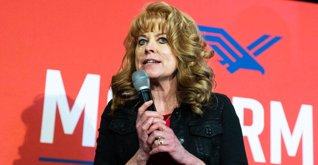 Pennsylvania state Treasurer Stacy Garrity is seen here speaking in Harrisburg, Pa., on April 25, 2024.