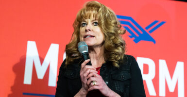 Pennsylvania state Treasurer Stacy Garrity is seen here speaking in Harrisburg, Pa., on April 25, 2024.