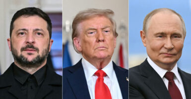 From left: Ukrainian President Volodymyr Zelenskyy, President Donald Trump, and Russian President Vladimir Putin