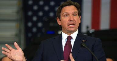 Florida Gov. Ron DeSantis speaks at a press conference at ICE's Enforcement and Removal Operations office in Miramar, Fla., on May 1.