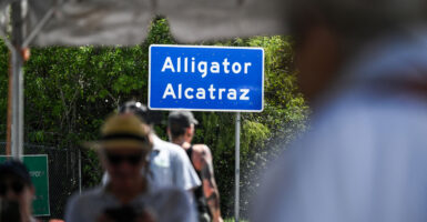People seen gathered outside the "Alligator Alcatraz" illegal alien detention center