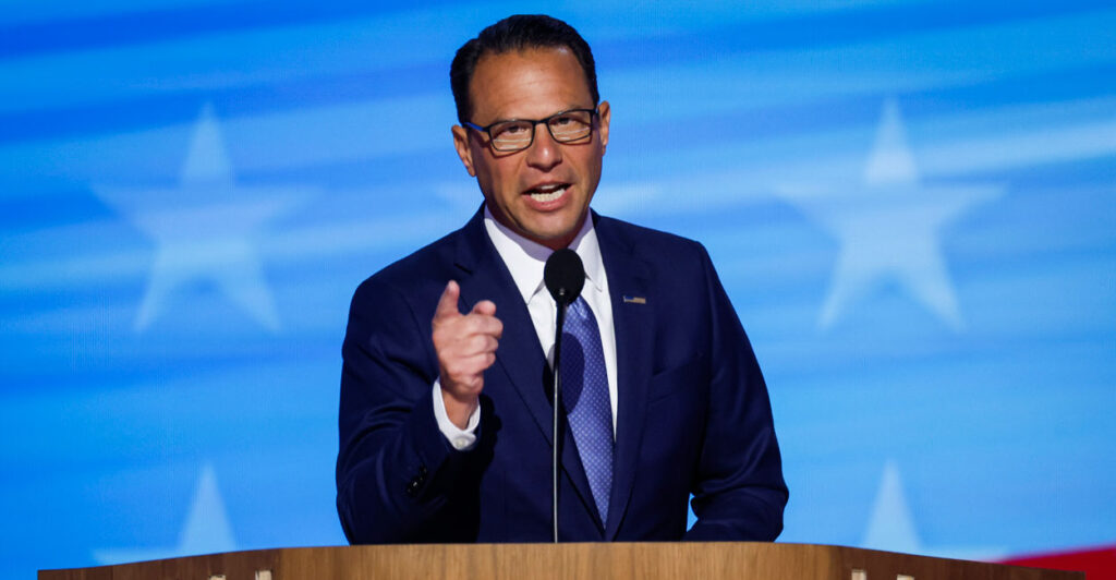 Democrat Pennsylvania Gov. Josh Shapiro addresses the Democratic National Convention on Aug. 21, 2024, in Chicago.