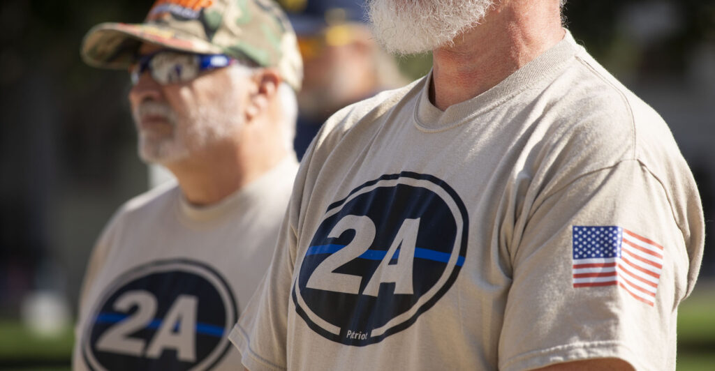 Advocates for the Second Amendment attend the 2024 Second Amendment March at the Michigan State Capitol building on September 19, 2024 in Lansing, Michigan.