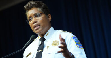 DC Police Chief Pamela Smith gestures.