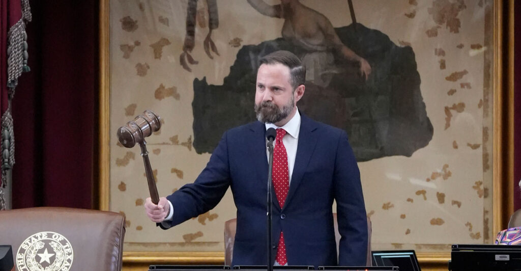 Texas Speaker of the House Dustin Burrows holds his gavel in the state Capitol.
