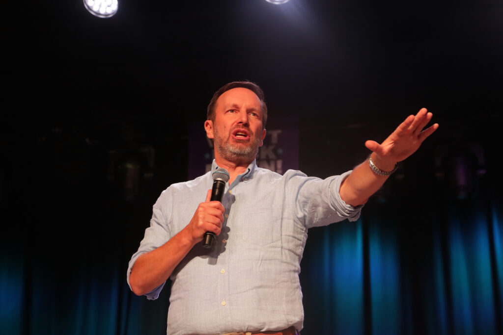 Sen. Chris Murphy, D-Conn., speaks at The Van Buren on August 03, 2025 in Phoenix, Arizona.