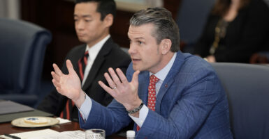 US Secretary of Defense Pete Hegseth speaks as he welcomes Australian Deputy Prime Minister and Defense Minister Richard Marles to the Pentagon for talks in Washington, DC, on February 7, 2025.