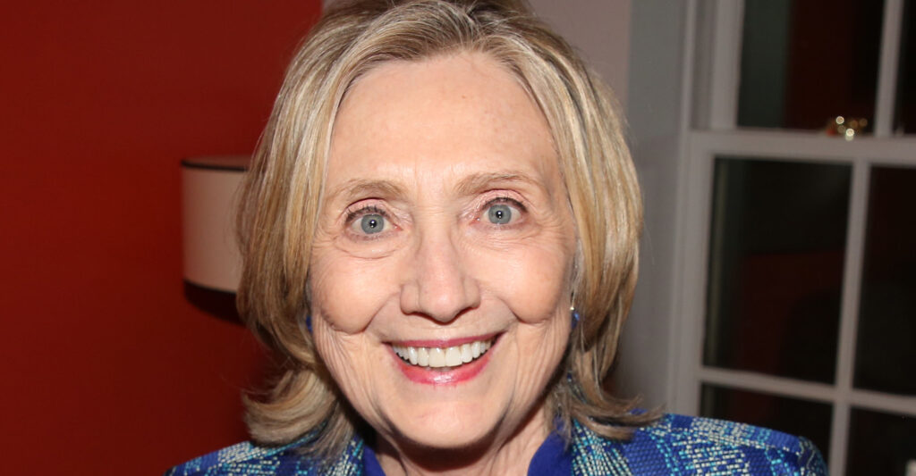 Hillary Clinton poses backstage at the hit play "Purpose" on Broadway at The Hayes Theatre on June 11, 2025 in New York City.