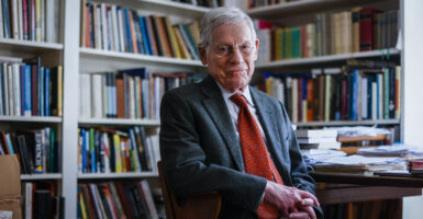 Recently retired Harvard professor Harvey Mansfield poses for a portrait in his study.