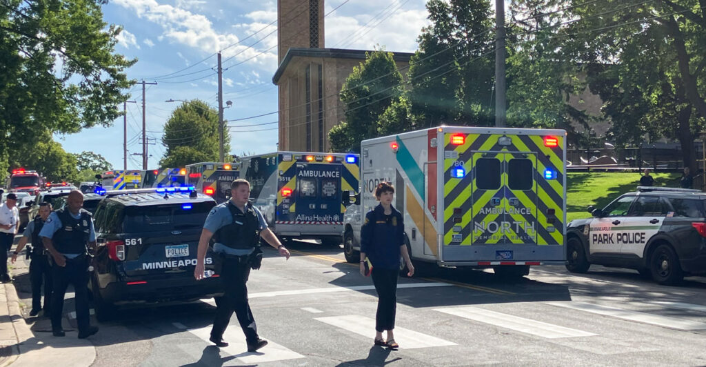 The scene of a shooting near Annunciation Church and Catholic School in Minneapolis, Minnesota on Wednesday.