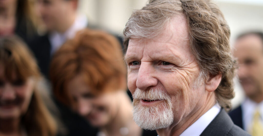 Jack Phillips talks with journalists in front of the Supreme Court after the court heard the case Masterpiece Cakeshop v. Colorado Civil Rights Commission December 5, 2017 in Washington, DC.