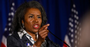 Virginia Lt. Gov. Winsome Earle-Sears wags a finger to make a point.