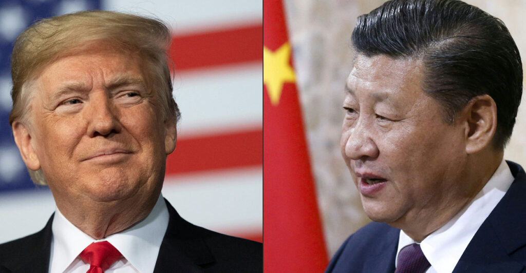 Side-by-side photos of Donald Trump and Chinese President Xi Jinping