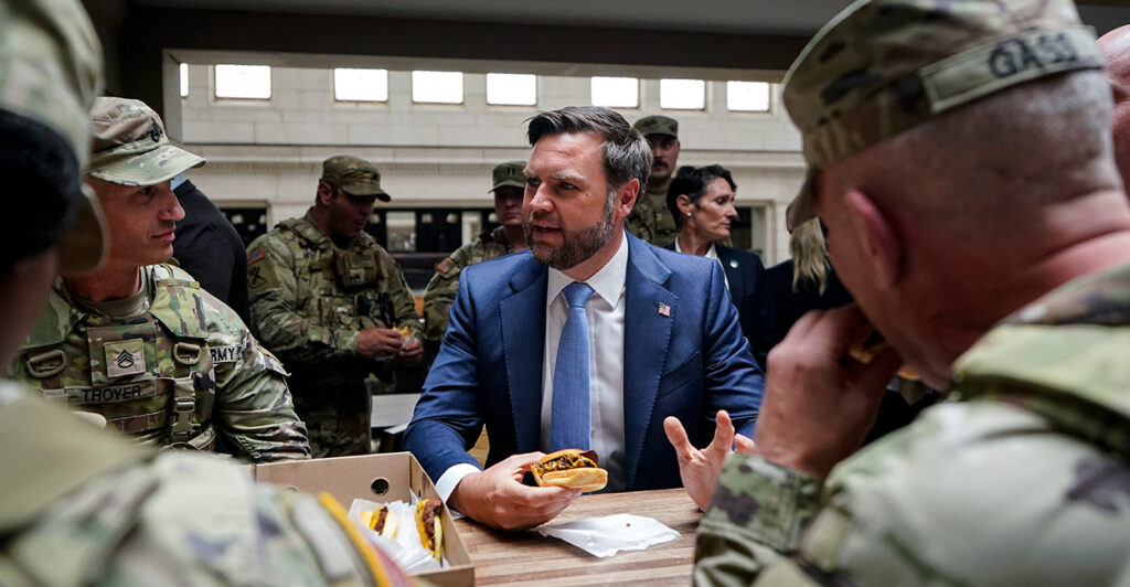 Vice President JD Vance dines with members of the National Guard on Wednesday at Washington's Union Station.