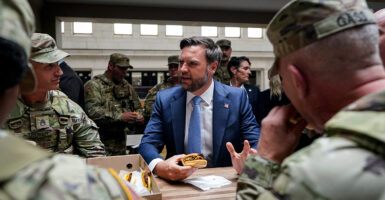Vice President JD Vance dines with members of the National Guard on Wednesday at Washington's Union Station.