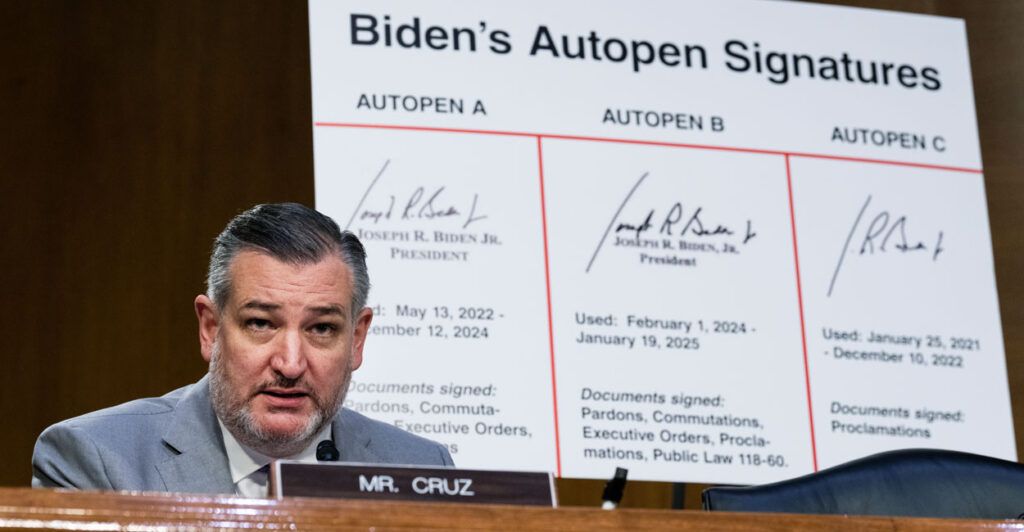 At a Senate Judiciary Committee hearing on June 18, Sen. Ted Cruz, R-Texas, discusses former President Joe Biden's use of autopens.