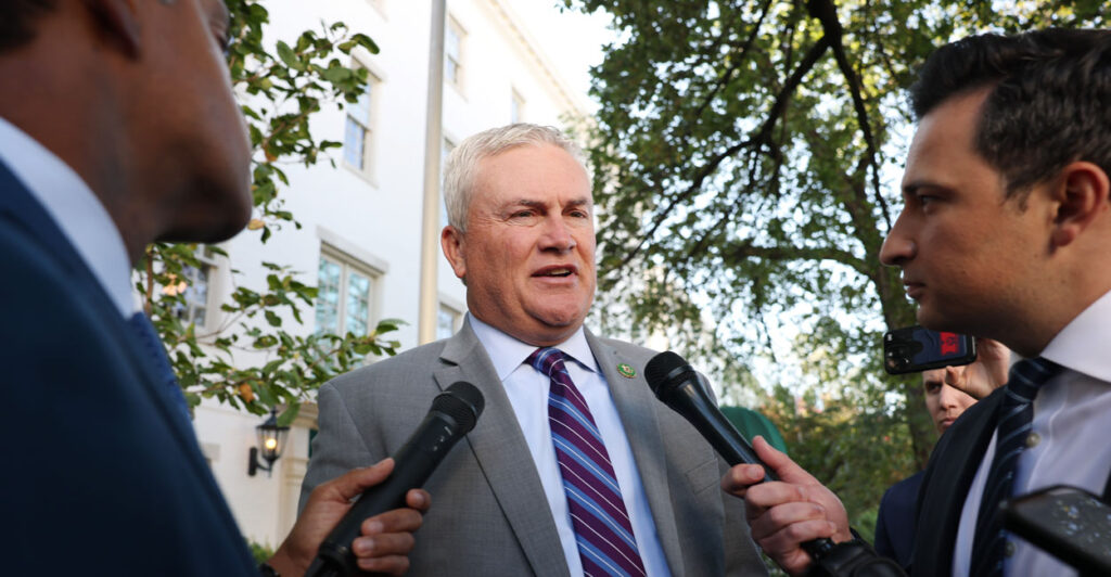 Rep. James Comer, R-Ky., speaks to reporters after leaving the House Republicans' weekly caucus meeting on Tuesday.