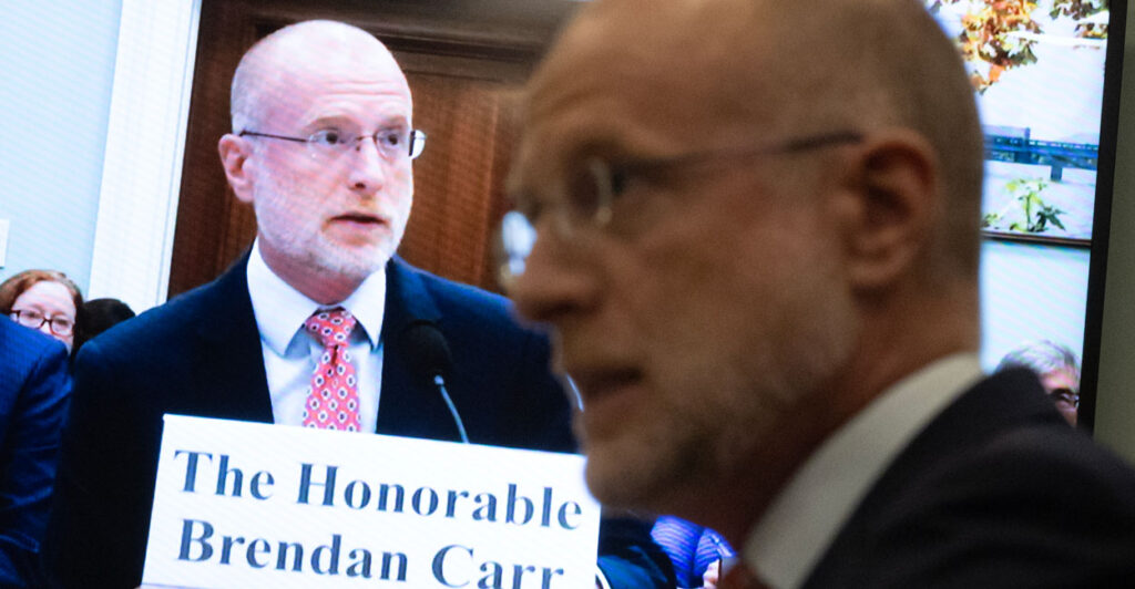 FCC Chairman Brendan Carr, seen here on May 21 testifying before a House subcommittee, has taken a central role in the uproar over ABC's indefinite suspension of Jimmy Kimmel.