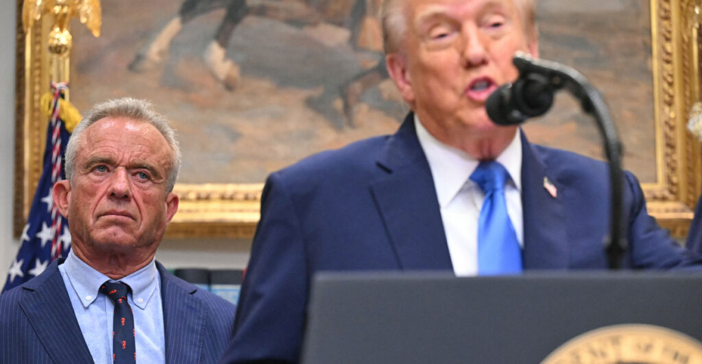 With Secretary of Health and Human Services Robert F. Kennedy Jr. looking on, President Donald Trump speaks at the White House about autism on Monday.