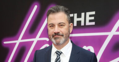 TV's Jimmy Kimmel is seen here April 19, 2024, at the opening night celebration for the Huey Lewis & The News musical "The Heart of Rock and Roll" at The James Earl Jones Theater in New York City.