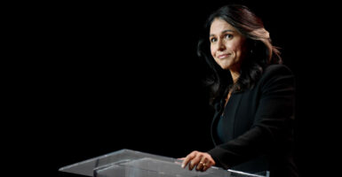 Long before becoming director of national intelligence, Tulsi Gabbard speaks May 19, 2023, in Miami Beach, Florida, at a conference on bitcoins.