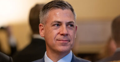 Then Rep. Jim Banks, R-Ind., looks on at the US Capitol in Washington, DC, on November 12, 2024.