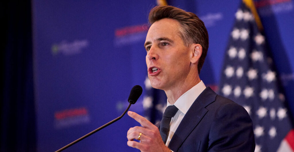 Sen. Josh Hawley, R-Mo., speaks at the National Conservatism Conference in Washington on Thursday.