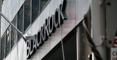 BlackRock sign on face of BlackRock headquarters.